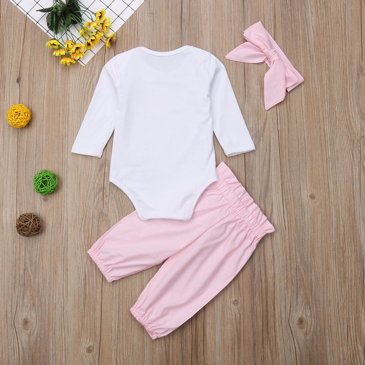 Autumn Winter Newborn Infant Baby Girl 3pcs Clothes Set Kids Girls Romper Long Pants Headband Outfits Clothing Set