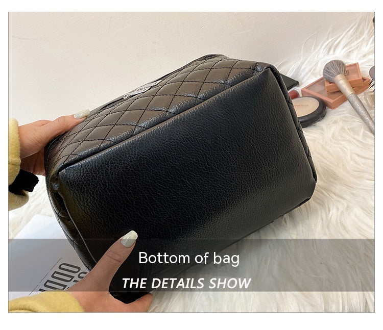Pu Portable Large Capacity Rhombus Cosmetic Bag