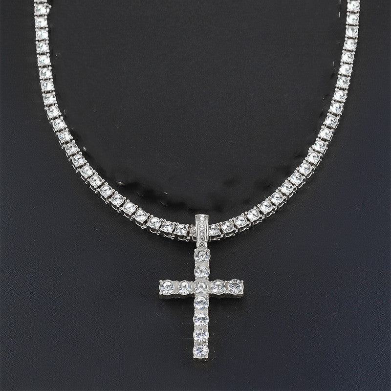 Cross 4.0mm Diamond Studded Single Row Men's Necklace