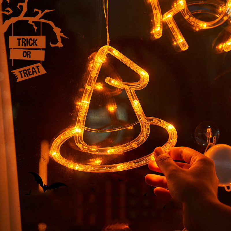 Halloween Window Hanging LED Lights Spider Pumpkin Ghost Horror Holiday Home Decor