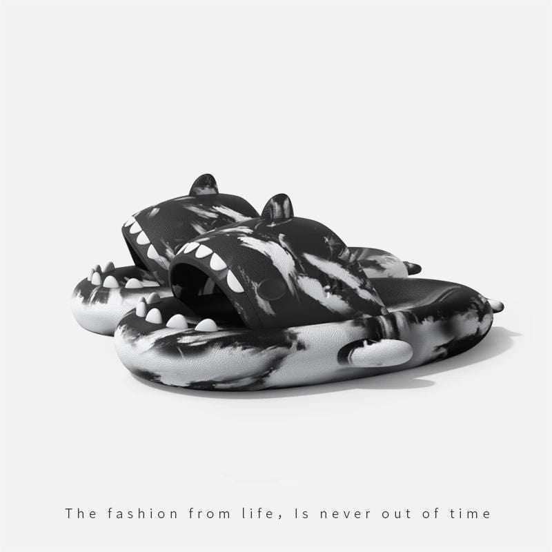 Graffiti Cloudy Shark Slippers Platform Shark Sandal Indoor Bathroom Anti skid Slides Couples Summer Shoes Soft Beach Flops|