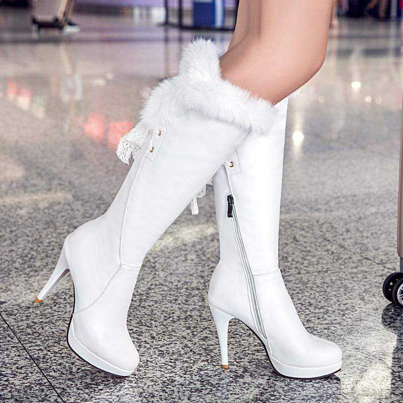 Novas botas femininas com zíper lateral de salto agulha e bico redondo
