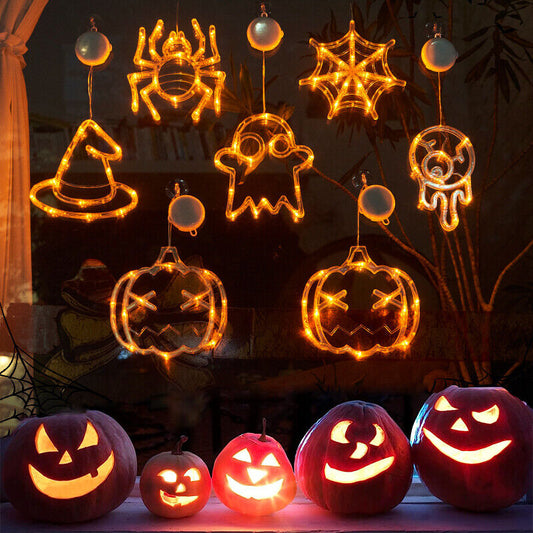 Halloween Window Hanging LED Lights Spider Pumpkin Ghost Horror Holiday Home Decor
