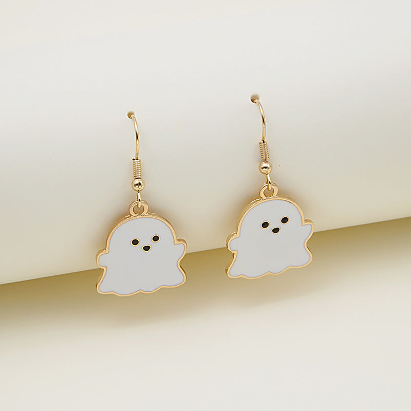 Halloween Earrings Cute Pumpkin Spooky Oil Drip Alloy Earrings Jewelry ghost white background picture
