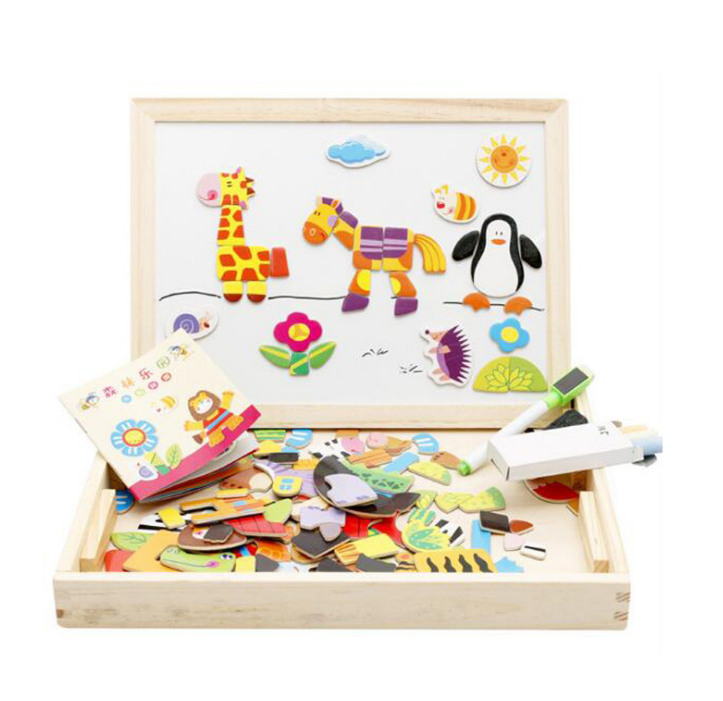 Magnetic Kids Puzzle Drawing Board Educational Learning Wooden Toy