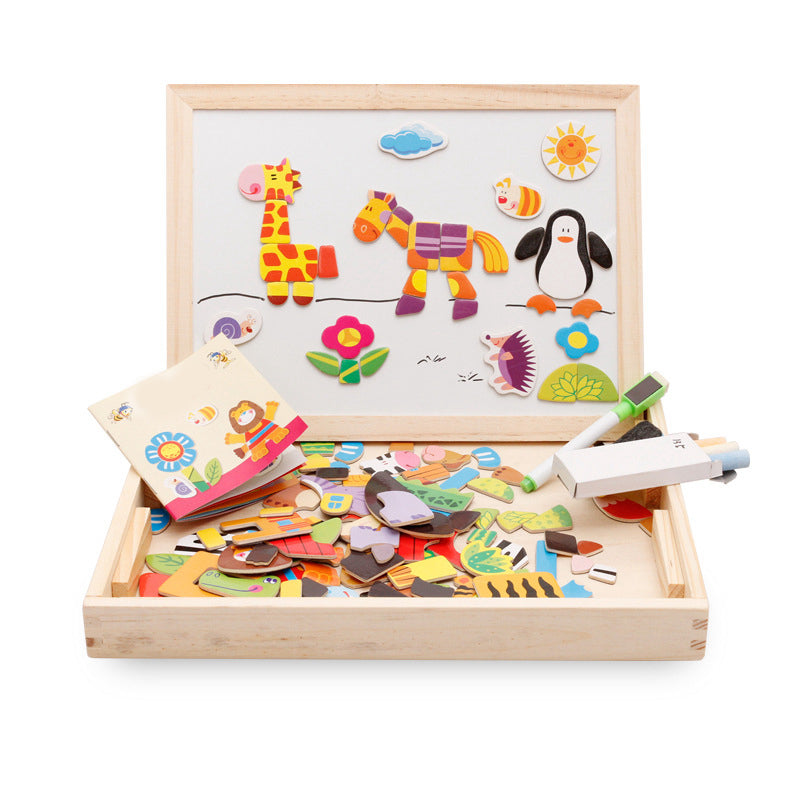 Magnetic Kids Puzzle Drawing Board Educational Learning Wooden Toy