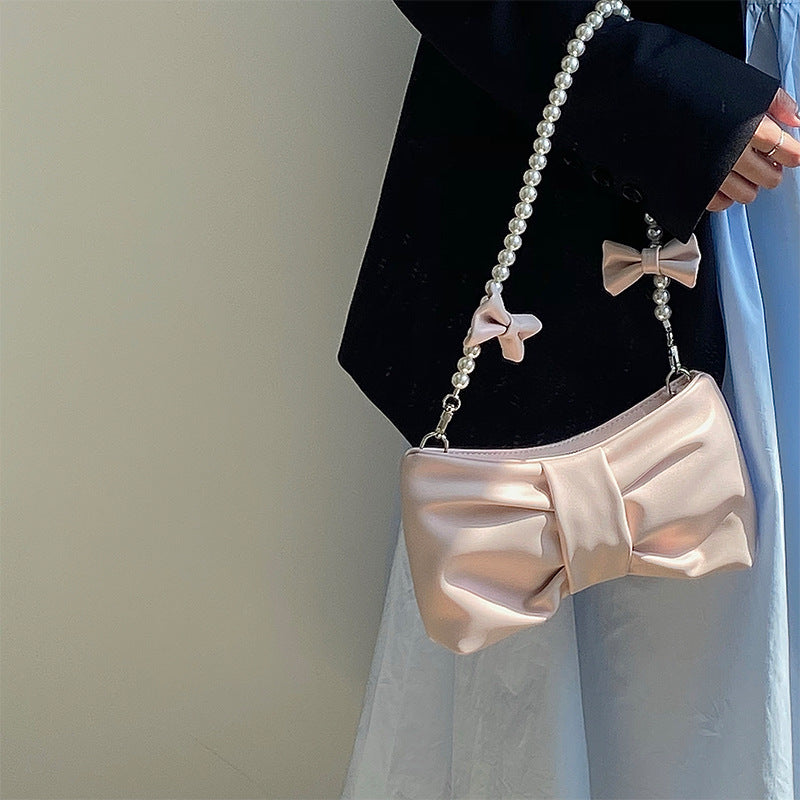 Pearl Bow Shoulder Underarm Bag Women's Sweet Messenger Bag