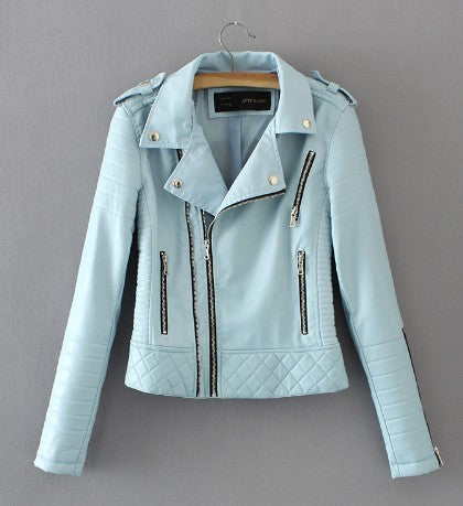 New Fashion Women winter Spring Autumn Soft Faux Leather Jackets Lady Zippers Coats Black