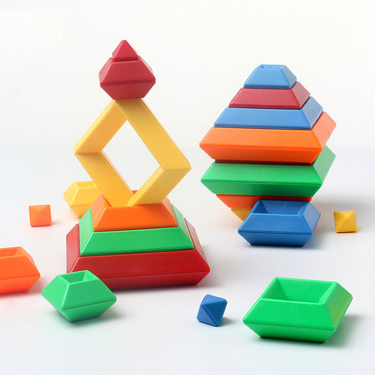 Rainbow Tower Ring Wooden Shapes Building Blocks Montessori Educational Toys for Kids
