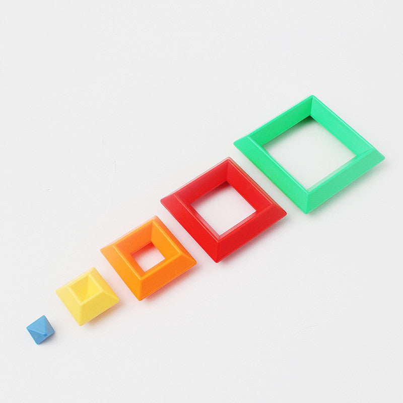 Rainbow Tower Ring Wooden Shapes Building Blocks Montessori Educational Toys for Kids