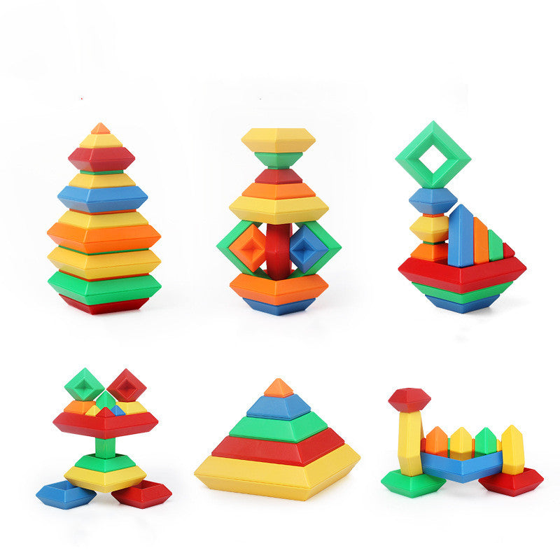 Rainbow Tower Ring Wooden Shapes Building Blocks Montessori Educational Toys for Kids