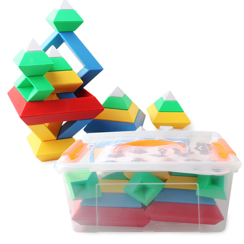 Rainbow Tower Ring Wooden Shapes Building Blocks Montessori Educational Toys for Kids