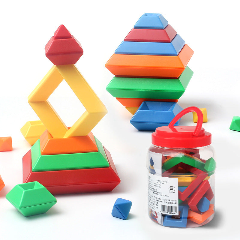 Rainbow Tower Ring Wooden Shapes Building Blocks Montessori Educational Toys for Kids