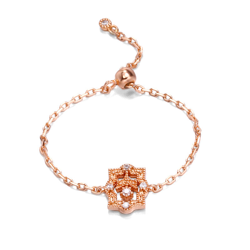 Zircon Flower Chain Ring Adjustable Fashion Set