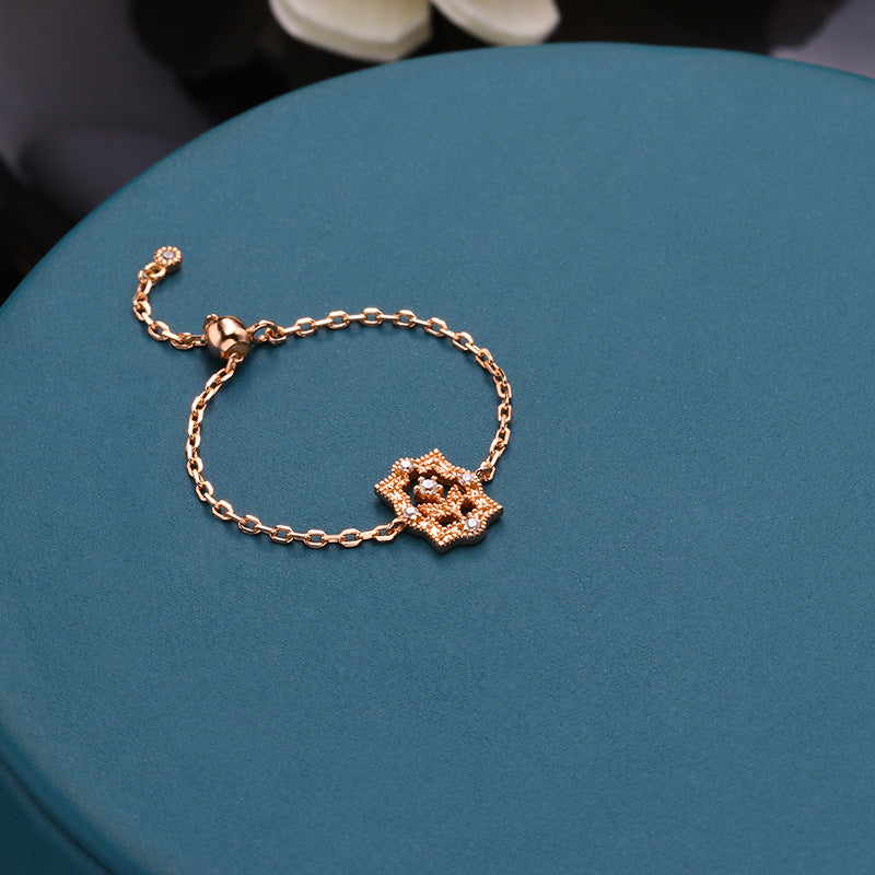 Zircon Flower Chain Ring Adjustable Fashion Set