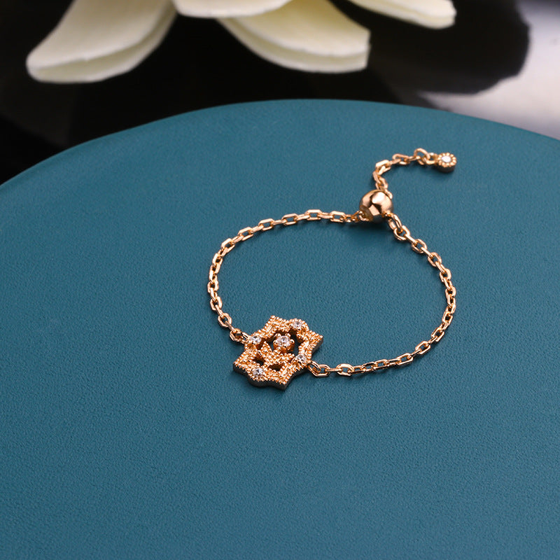Zircon Flower Chain Ring Adjustable Fashion Set