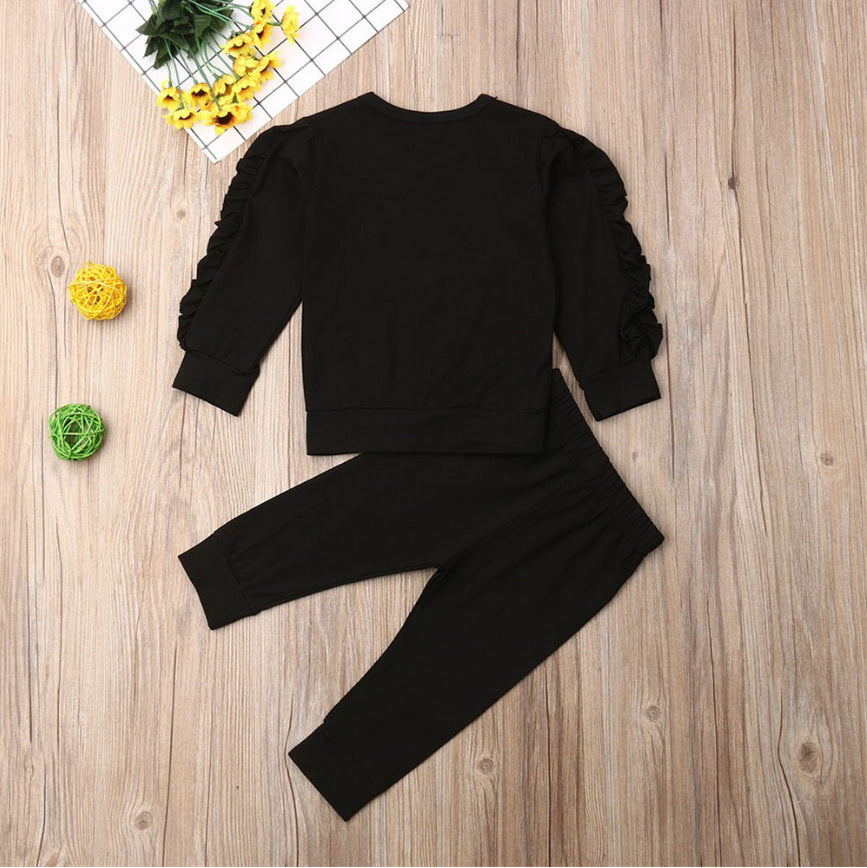 Newborn Baby Boys Girls Ruffles Jumper Solid Long Sleeve Sweatshirt Tops Pants Infant Kids 2Pcs Outfits Clothes Set