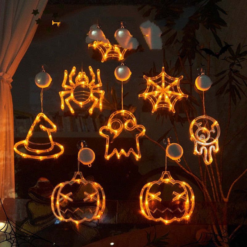Halloween Window Hanging LED Lights Spider Pumpkin Ghost Horror Holiday Home Decor