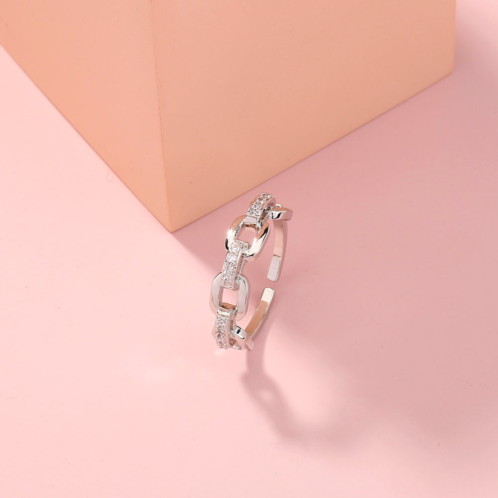 Korean style micro-inlaid zircon bamboo link chain adjustable Ring
