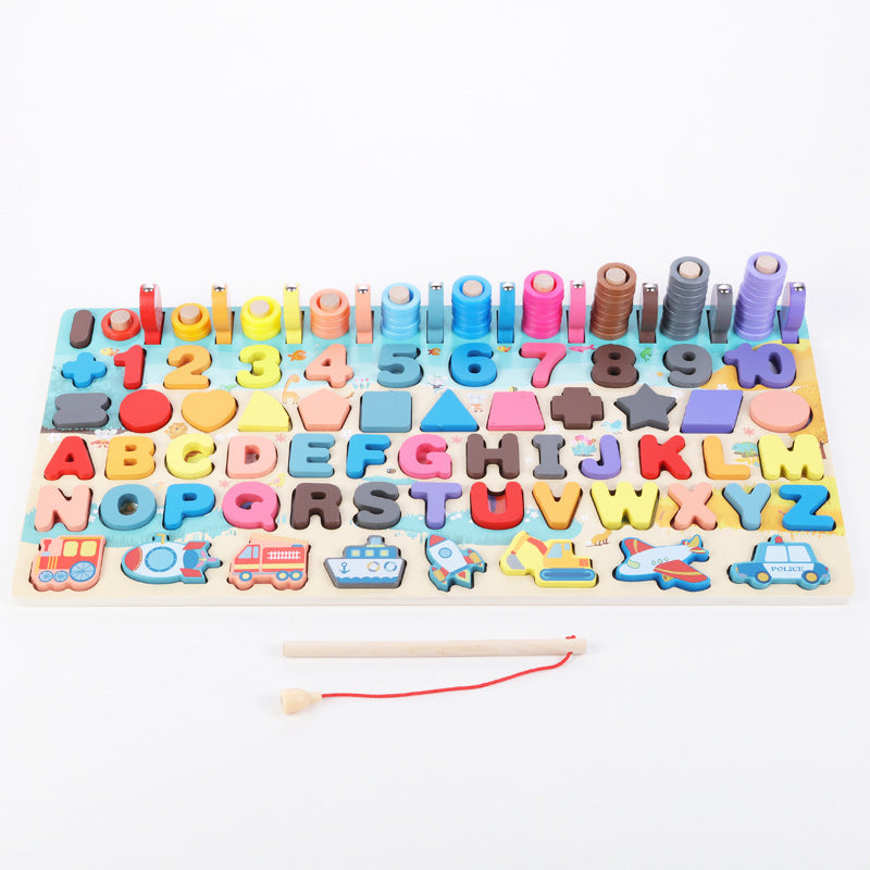 Montessori Educational Wooden board game, alphabets math activities and fishing game for Kids