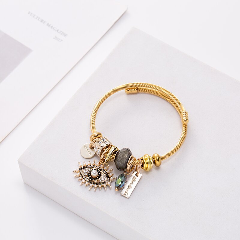 DIY Demon Eye Crystal Stainless Steel Evil Eye Bracelet