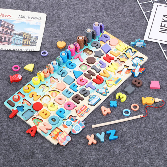 Montessori Educational Wooden board game, alphabets math activities and fishing game for Kids