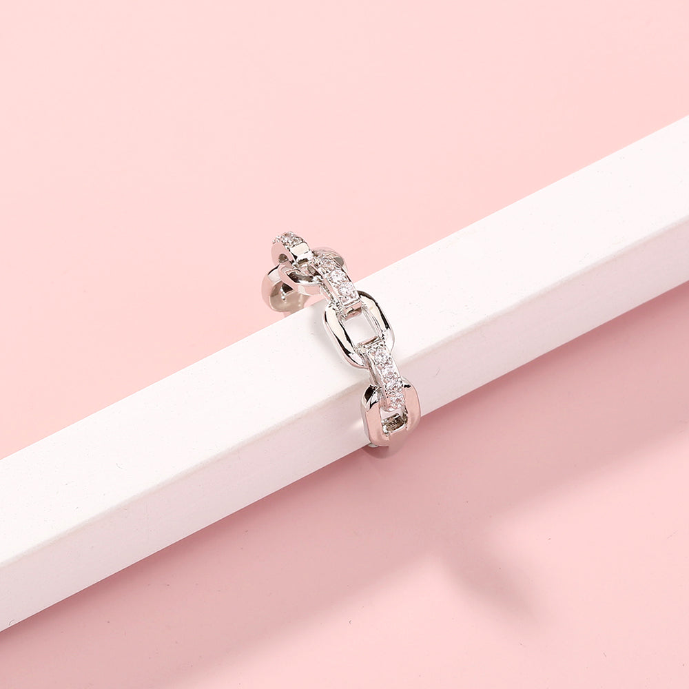 Korean style micro-inlaid zircon bamboo link chain adjustable Ring