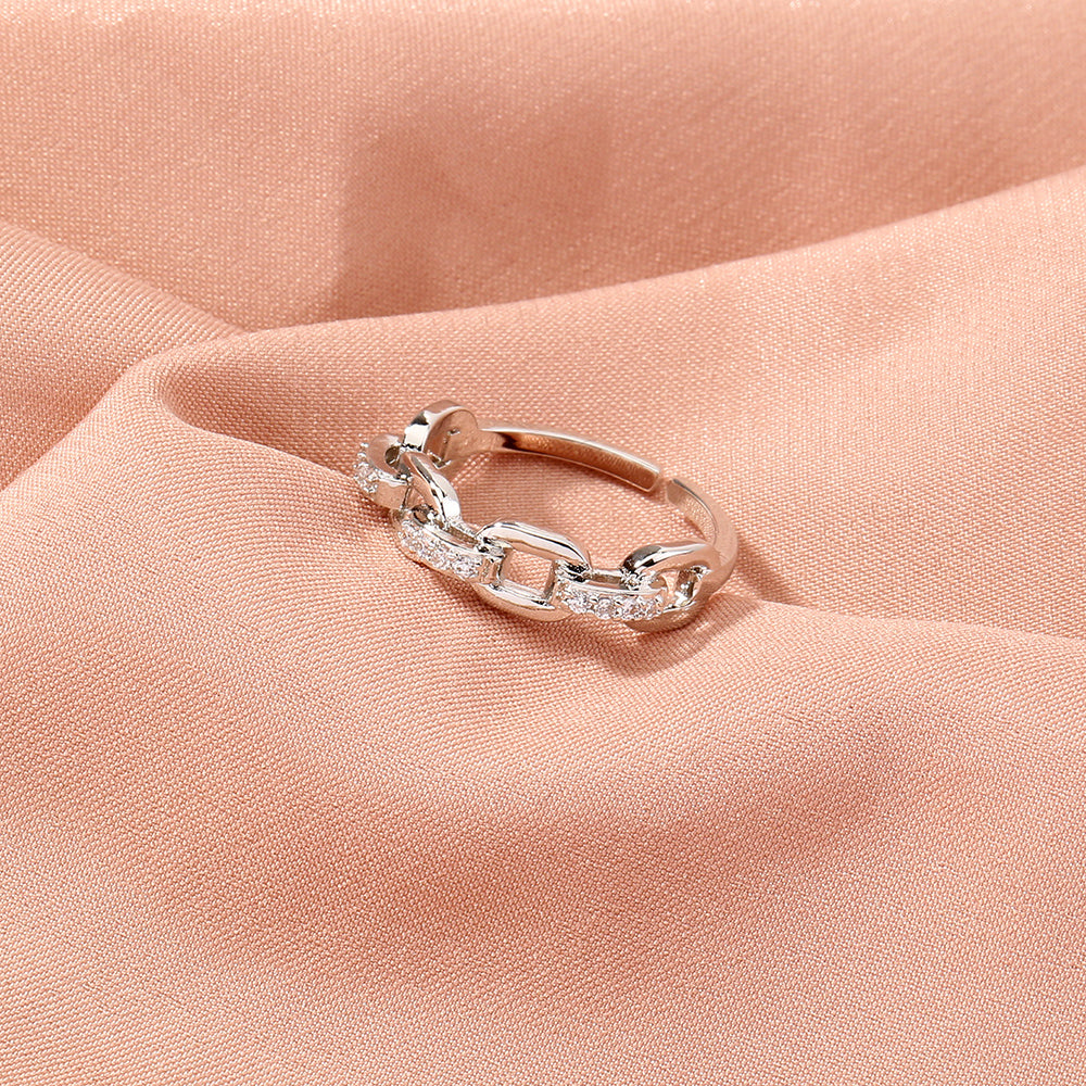Korean style micro-inlaid zircon bamboo link chain adjustable Ring