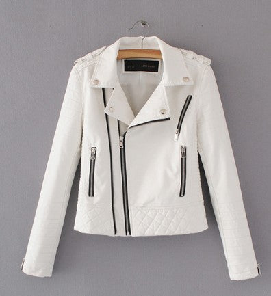 New Fashion Women winter Spring Autumn Soft Faux Leather Jackets Lady Zippers Coats Black