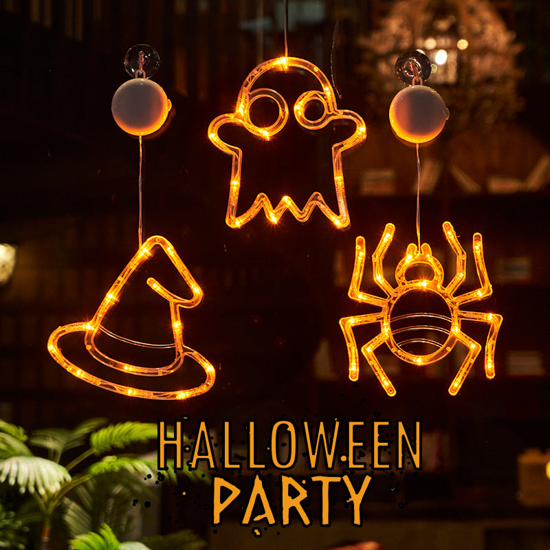 Halloween Window Hanging LED Lights Spider Pumpkin Ghost Horror Holiday Home Decor