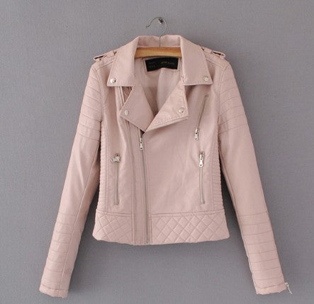 New Fashion Women winter Spring Autumn Soft Faux Leather Jackets Lady Zippers Coats Black