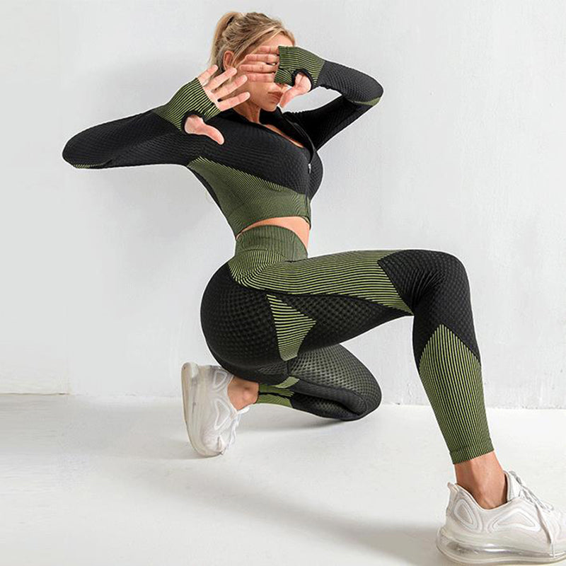 3PCS Yoga Set Seamless Sport Set Women Gym Clothing Leggings Women Crop Top Sports Bra Fitness Gym Set Outfits Tracksuit