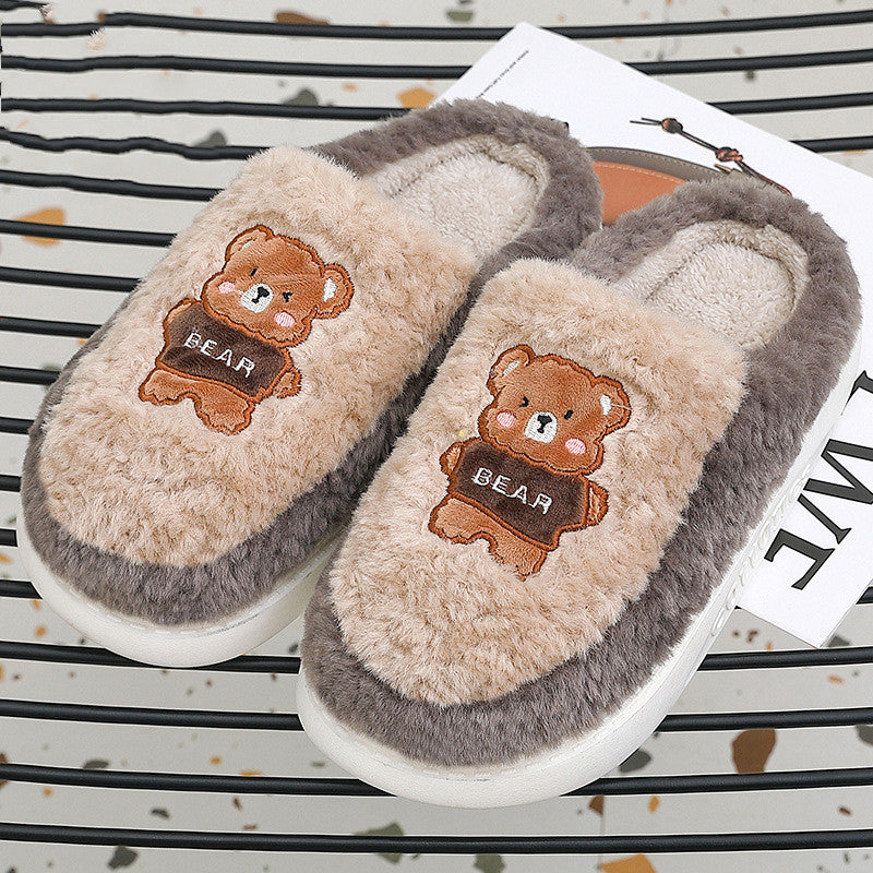 Bears Fur Slippers For Women To Keep Warm In Winter Plush Lightweight House Slippers Slip-on Cozy Indoor Outdoor Slippers