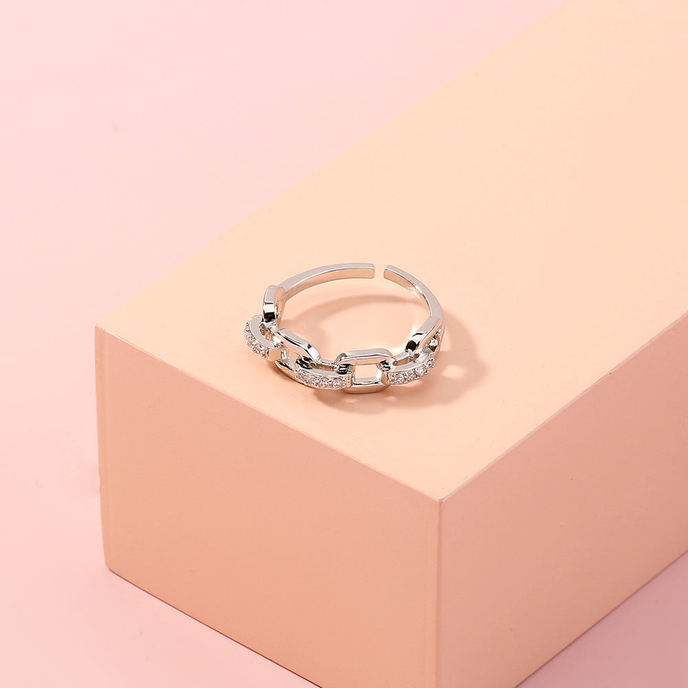 Korean style micro-inlaid zircon bamboo link chain adjustable Ring