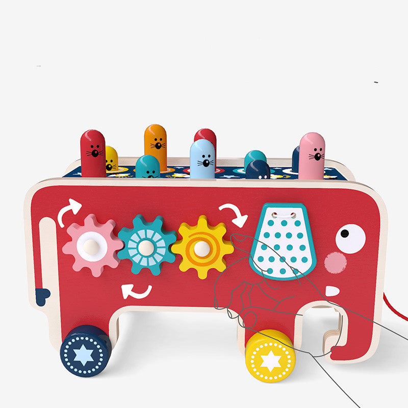 Montessori Toddlers Kids Wooden Pounding Bench Animal Bus Toys Early Educational Set