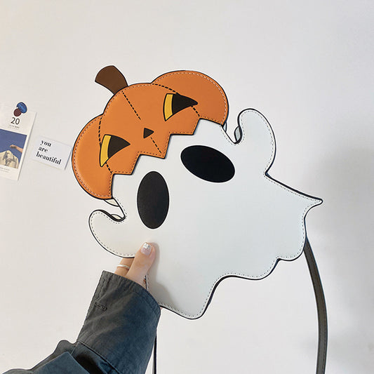 Halloween Bag Cartoon Pumpkin Treat bag Ghost Design Purse Candy Crossbody in hand view 2
