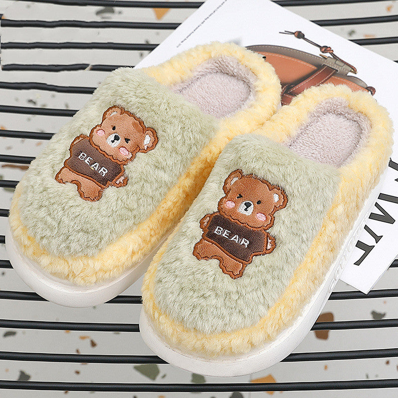 Bears Fur Slippers For Women To Keep Warm In Winter Plush Lightweight House Slippers Slip-on Cozy Indoor Outdoor Slippers