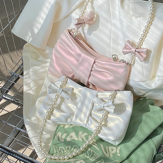 Pearl Bow Shoulder Underarm Bag Women's Sweet Messenger Bag