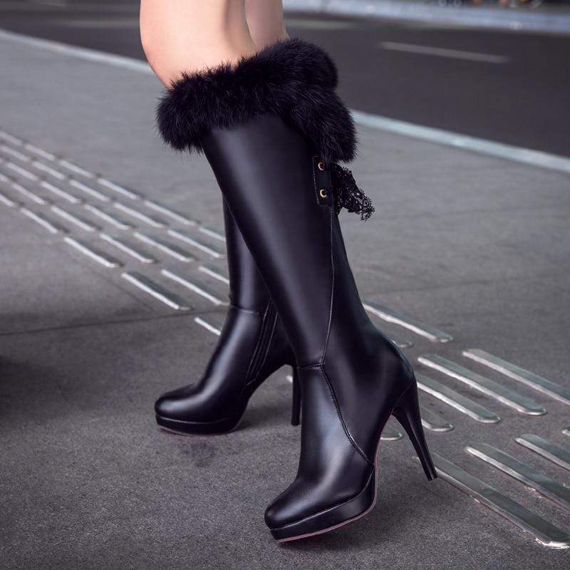 Novas botas femininas com zíper lateral de salto agulha e bico redondo