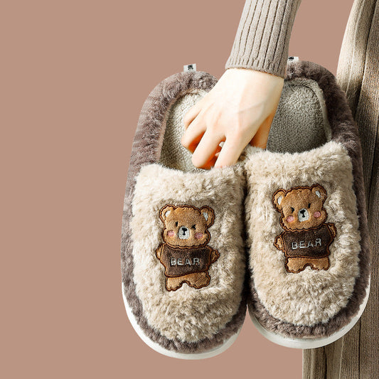 Bears Fur Slippers For Women To Keep Warm In Winter Plush Lightweight House Slippers Slip-on Cozy Indoor Outdoor Slippers