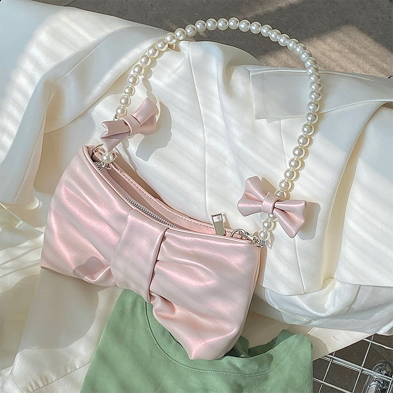 Pearl Bow Shoulder Underarm Bag Women's Sweet Messenger Bag