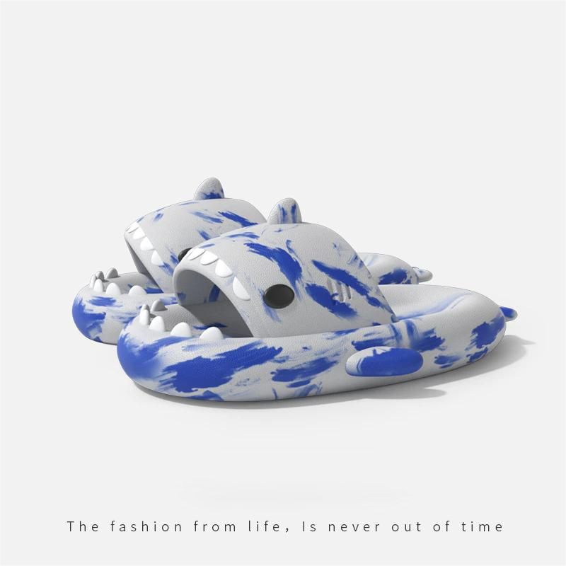 Graffiti Cloudy Shark Slippers Platform Shark Sandal Indoor Bathroom Anti skid Slides Couples Summer Shoes Soft Beach Flops|