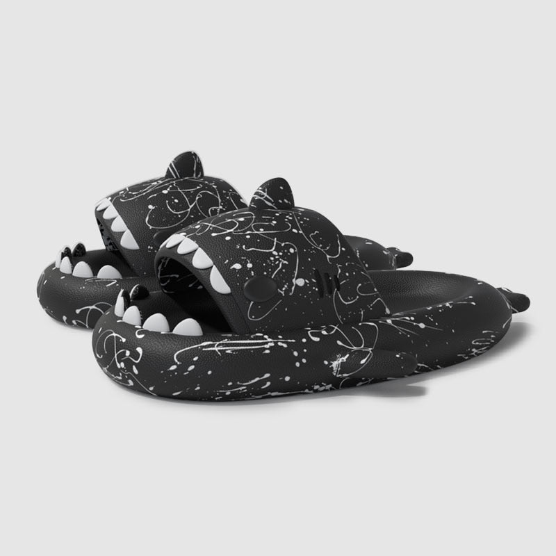 Graffiti Cloudy Shark Slippers Platform Shark Sandal Indoor Bathroom Anti skid Slides Couples Summer Shoes Soft Beach Flops|