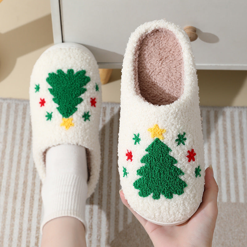 Cute Cartoon Santa Style Winter Cotton Slippers For Men And Women Plush Lightweight House Slippers Slip-on Cozy Indoor Outdoor Slippers