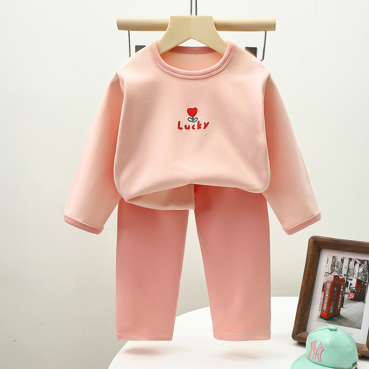 Children'sAutumn New Boys' Velvet Clothes Girls' Warm Sets Home Clothing Children's Clothing