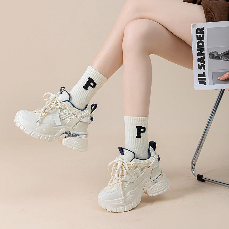 Women's 2023 Spring New Casual Sports  Thick Soled White Shoes