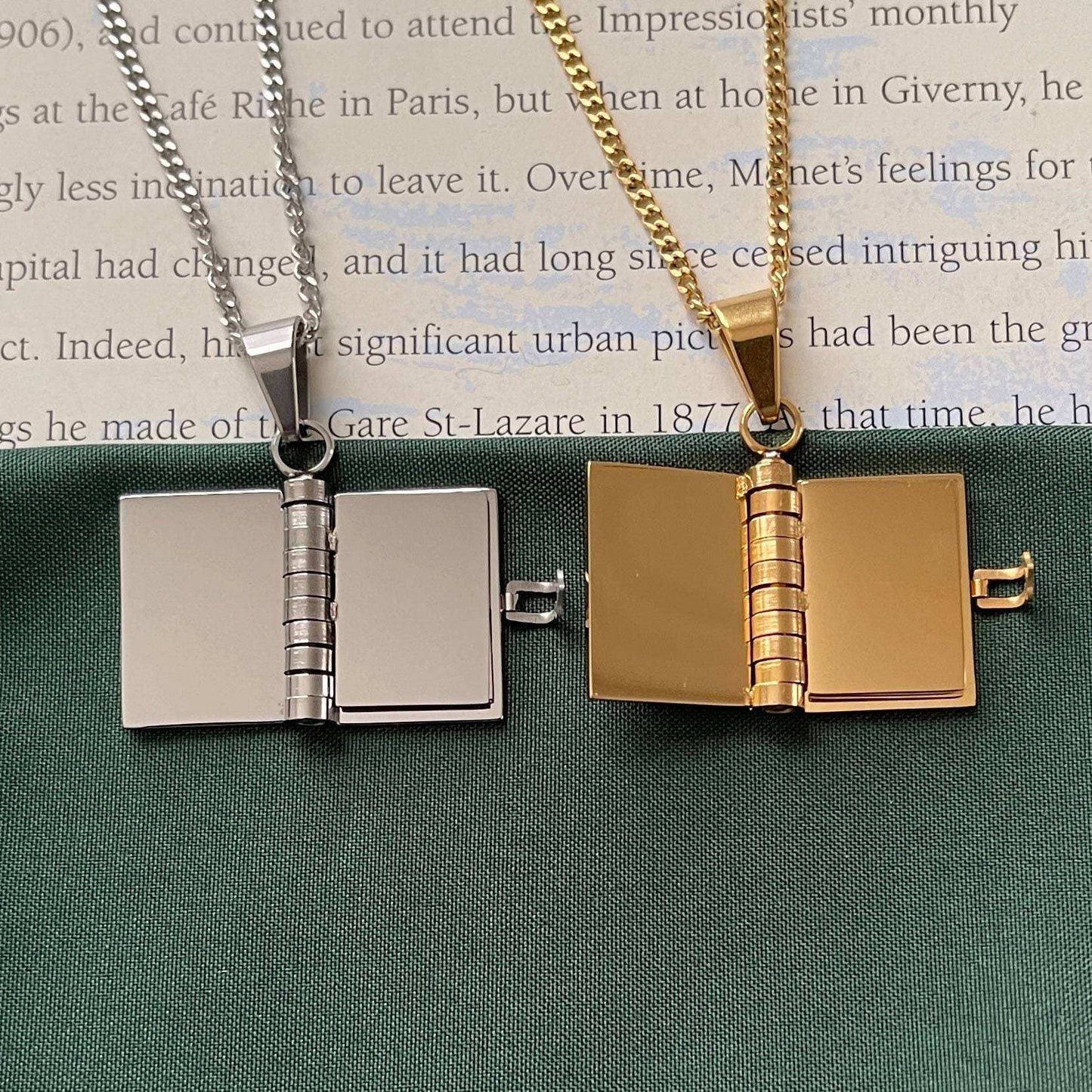 Open And Close Book Necklace pendant open view