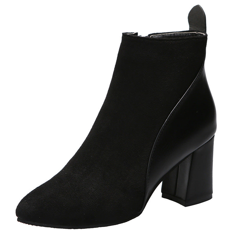High-heeled Boots Women 2022 Autumn New Leather Stitching Side Zipper Boots Fashion Pointed Toe