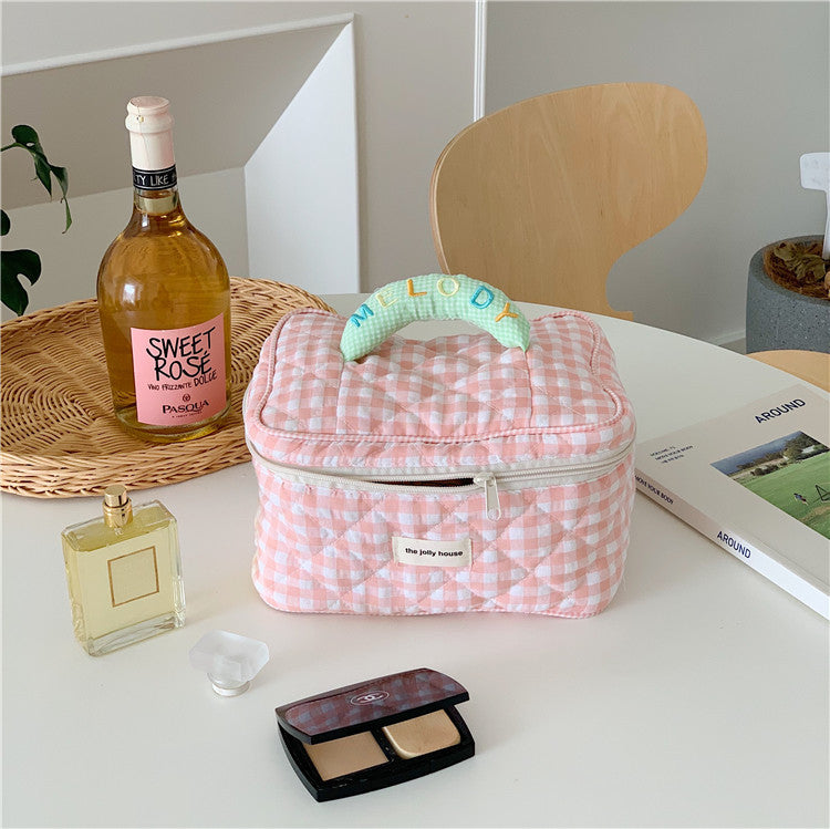 Ins Plaid Cosmetic Bag Large Capacity Japanese Style