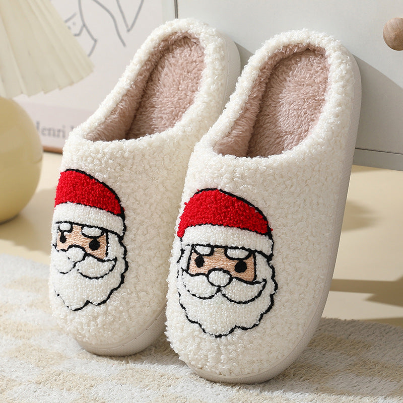 Cute Cartoon Santa Style Winter Cotton Slippers For Men And Women Plush Lightweight House Slippers Slip-on Cozy Indoor Outdoor Slippers